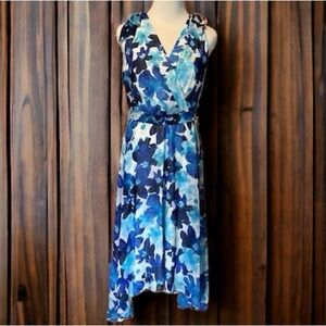 DKNY floral watercolor blue chiffon dress 12